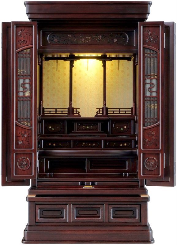 唐木仏壇【Tomoshibi H -灯H-】紫檀色 16×33号＋仏具セット付