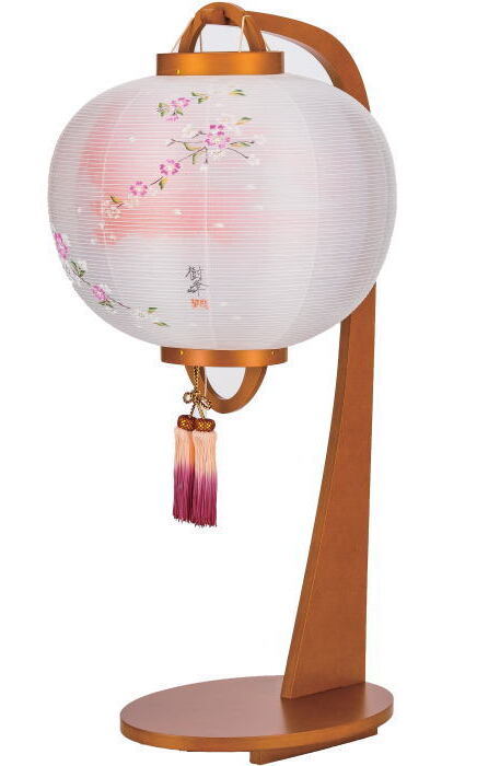 ほおずき提灯「京城桜」ライトブラウン10〜12号絹二重張り ✿LED＆コードレス（電池式） - 佛壇の古屋鋪